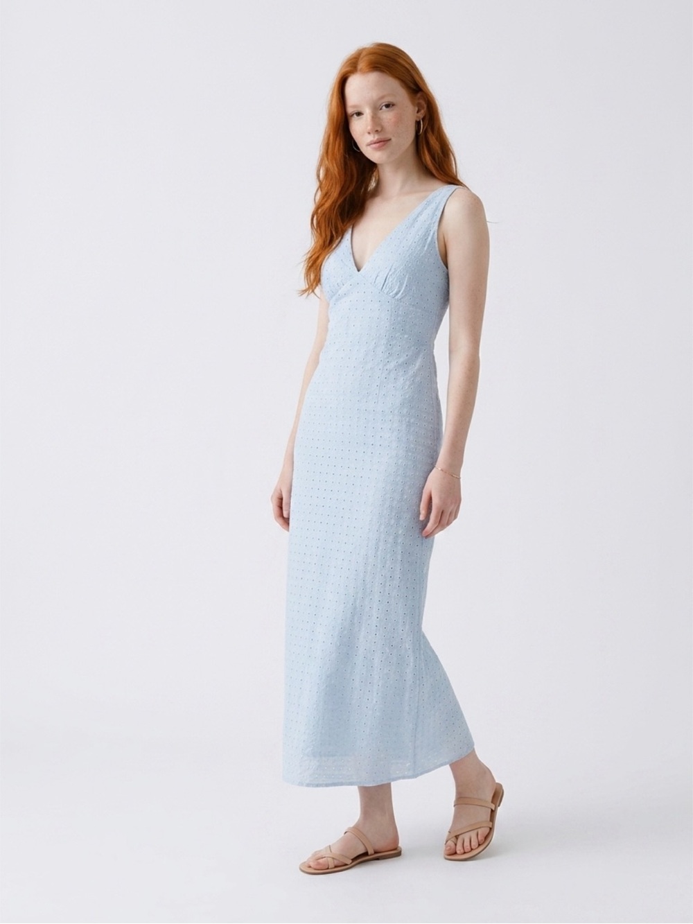 Princess Polly Pale Blue Eyelet V-Neck Maxi Dress